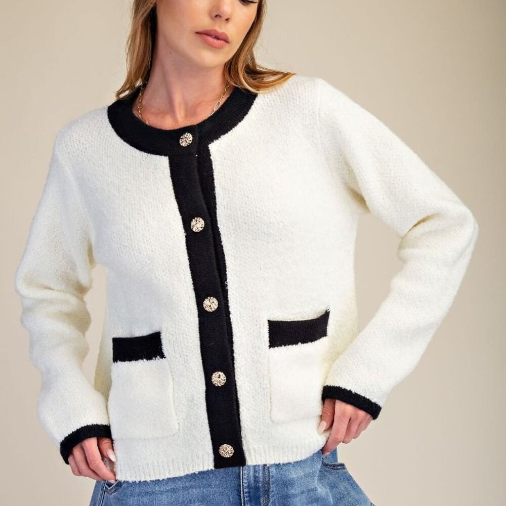 WINTER CREAM EASEL BUTTON DOWN KNIT CARDIGAN -LONG SLEEVES -S M L NEW